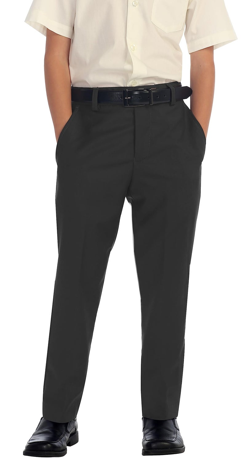 Gioberti Boys Flat Front Dress Pants, Charcoal, 7 - Image 1